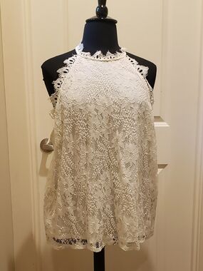Women's Cream Lace Halter Top